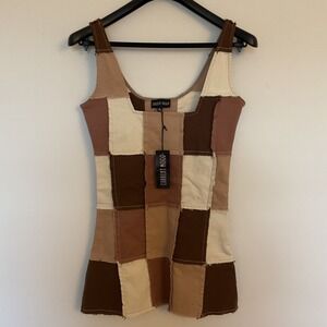 Current Mood Dolls Kill Rebel In Me Patchwork Mini Dress Sz L Brown Whimsigoth
